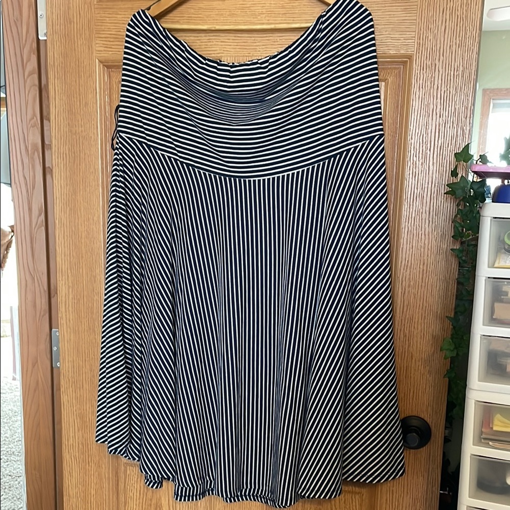 Maurices White and Blue Strapless Dress with Belt